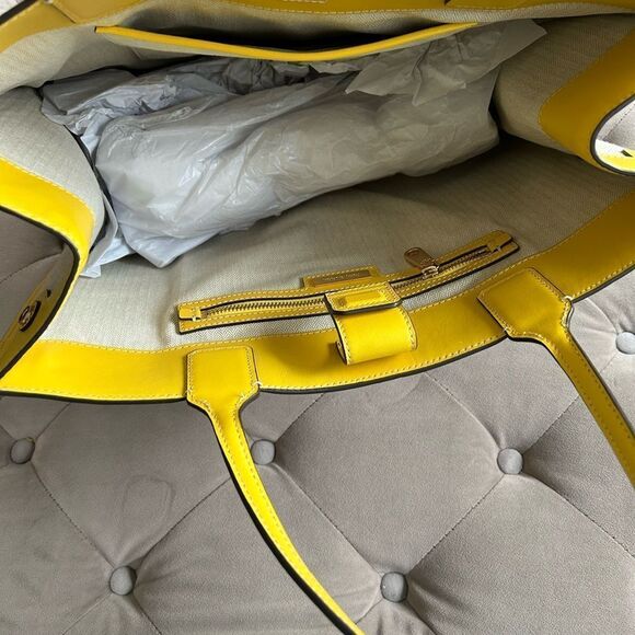 Tory Burch Leather Trim Canvas Tote Bag yellow - Picture 6 of 7